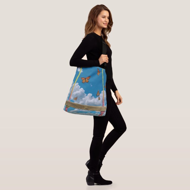 Orange Butterflies in Dreamy blue sky Crossbody Bag (On Model)