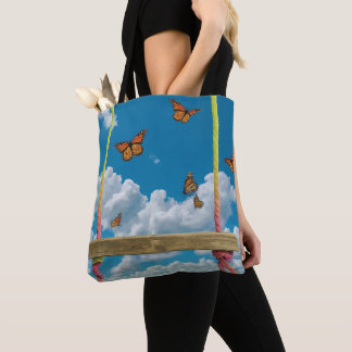 Orange Butterflies in Dreamy blue sky Tote Bag