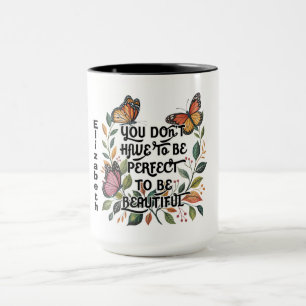 Orange Butterfly and Floral Design with Self-Worth Mug