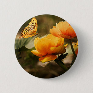 Orange Butterfly and Flowers 6 Cm Round Badge