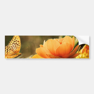 Orange Butterfly and Flowers Bumper Sticker