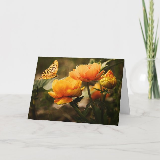 Orange Butterfly and Flowers Card (Front)