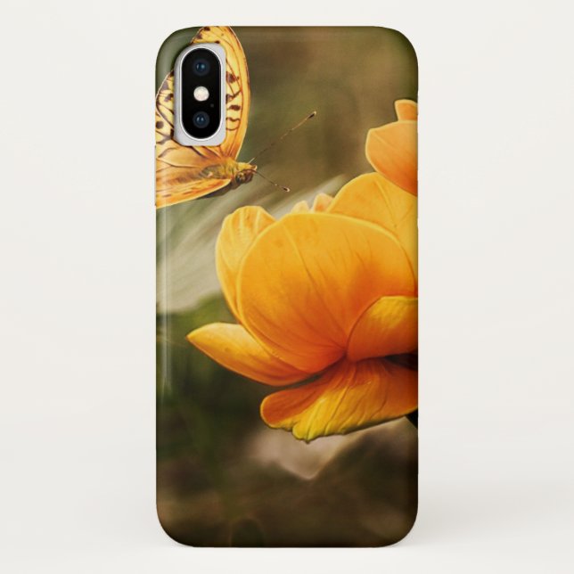 Orange Butterfly and Flowers Case-Mate iPhone Case (Back)