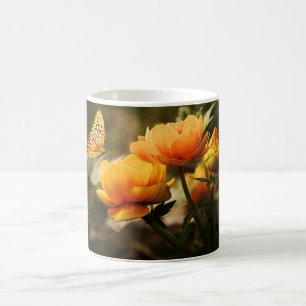 Orange Butterfly and Flowers Coffee Mug