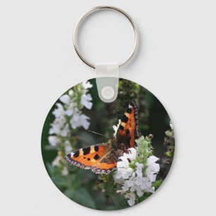 Orange Butterfly and White Blossoms Key Ring