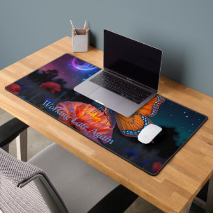 Orange Butterfly Collecting Pollen at Moonlight Desk Mat
