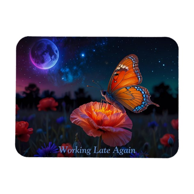 Orange Butterfly Collecting Pollen at Moonlight  Magnet (Horizontal)
