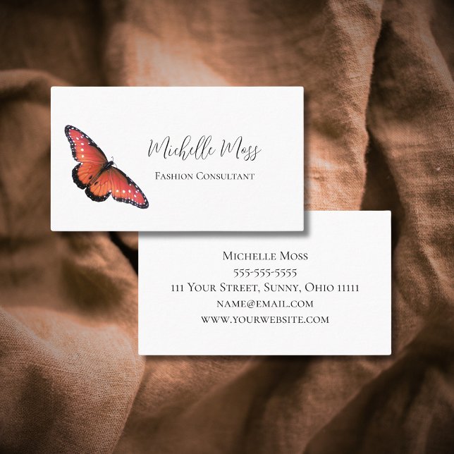 Orange Butterfly Elegant Script Typography Business Card (Creator Uploaded)