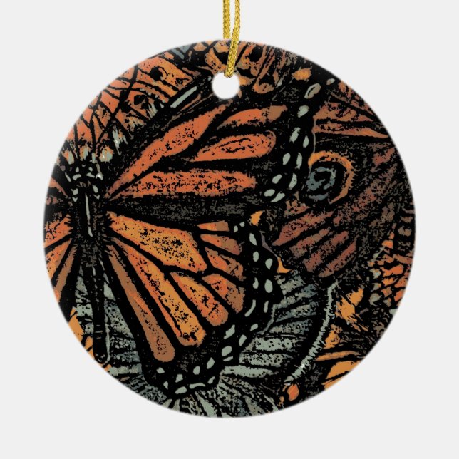 Orange butterfly fantasy abstract art ceramic tree decoration (Front)