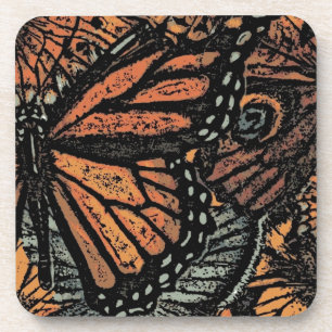 Orange butterfly fantasy abstract art coaster