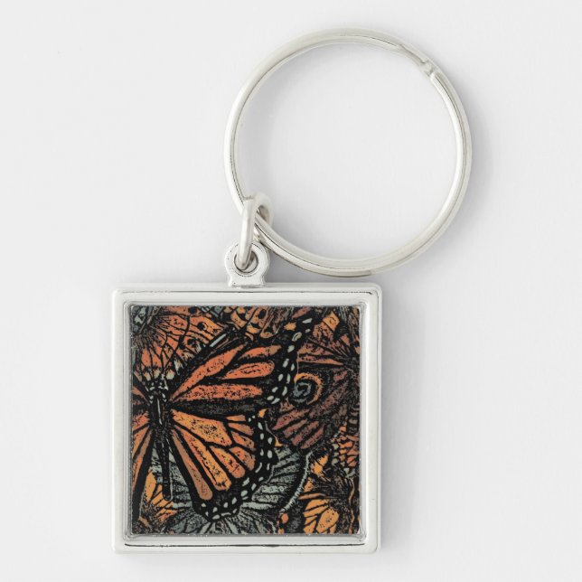 Orange butterfly fantasy abstract art key ring (Front)