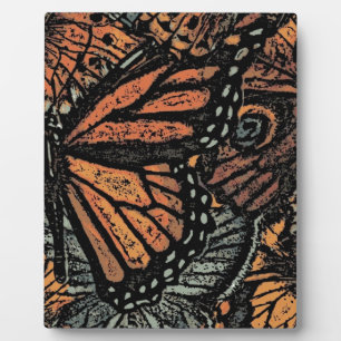 Orange butterfly fantasy abstract art plaque
