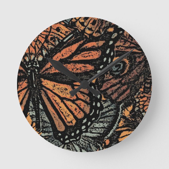 Orange butterfly fantasy abstract art round clock (Front)