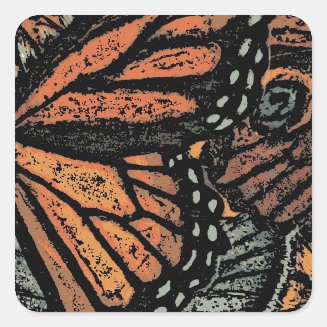 Orange butterfly fantasy abstract art square sticker (Front)