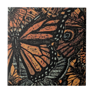 Orange butterfly fantasy abstract art tile