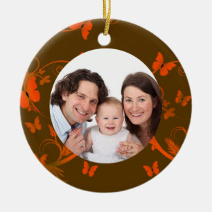 Orange Butterfly Frame Ceramic Ornament