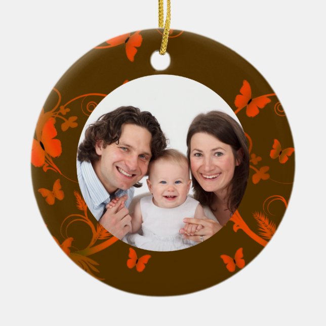 Orange Butterfly Frame Ceramic Ornament (Front)