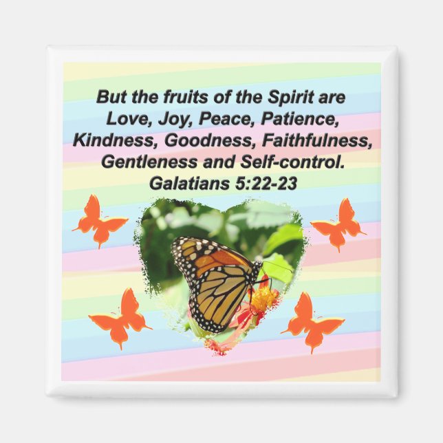 ORANGE BUTTERFLY FRUITS OF THE SPIRIT GALATIANS 5 MAGNET (Front)