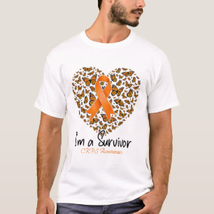 Orange Butterfly Heart I'm A Survivor Crps Awarene T-Shirt