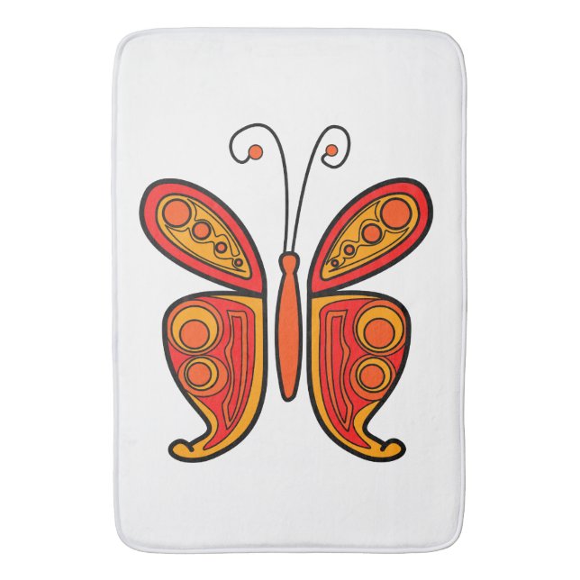 Orange butterfly illustration bath mat (Front Vertical)
