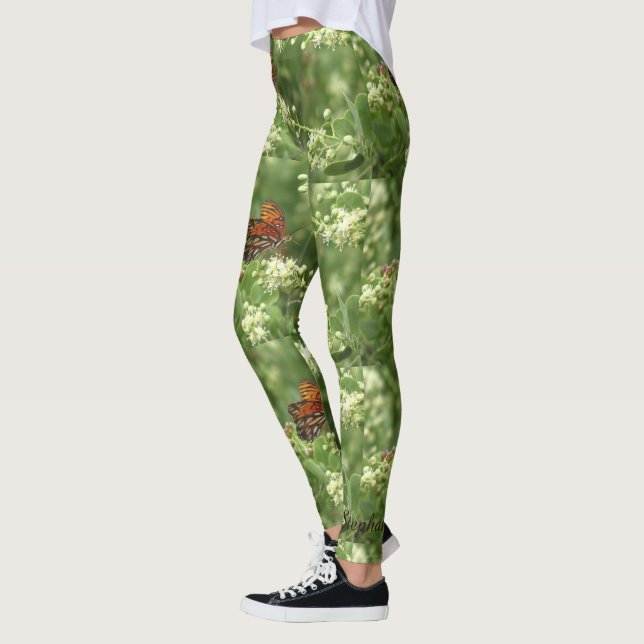 Orange Butterfly Leggings with Personalised Name (Left)