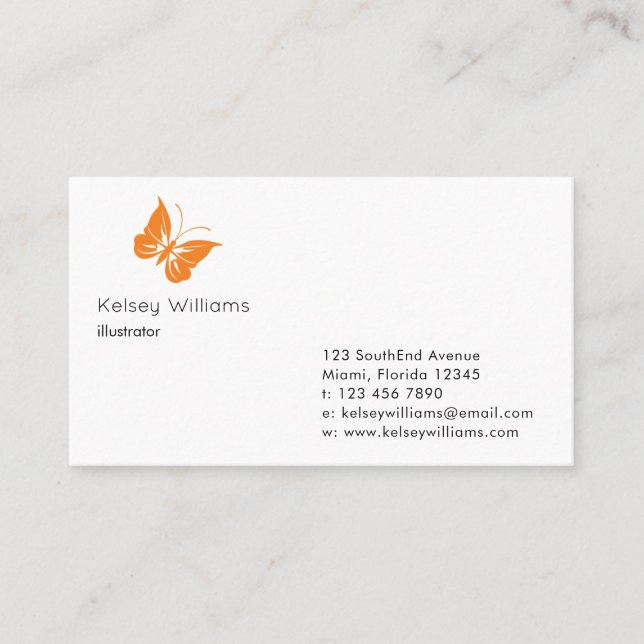 Orange Butterfly Logo Modern Business Card (Front)