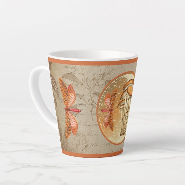 Orange Butterfly Mushroom Moon Latte Mug (Left Angle)