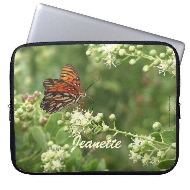 Orange Butterfly, Name, Computer Laptop Sleeve (Front)