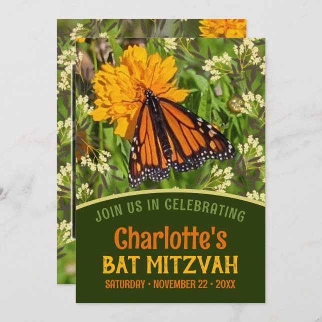 Orange Butterfly Nature Energy Bat Mitzvah (Front/Back)