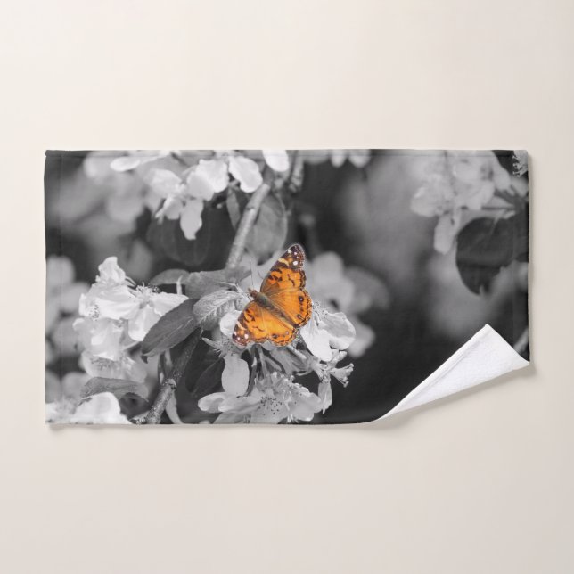 Orange Butterfly On Blossom Hand Towel (Hand Towel)