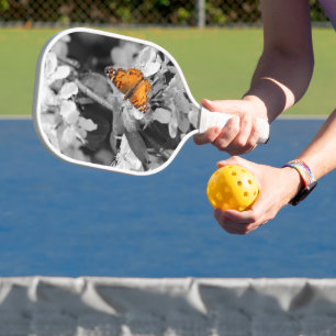 Orange Butterfly On Blossom Pickleball Paddle