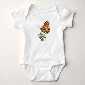 Orange Butterfly on Delicate White Flowers Baby Bodysuit