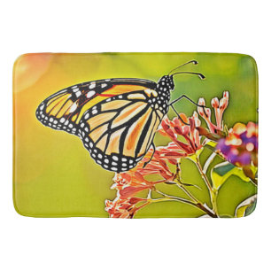 Orange Butterfly on Pink Blossom Design Bath Mat