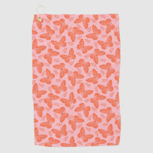 Orange butterfly pattern on pink background golf towel