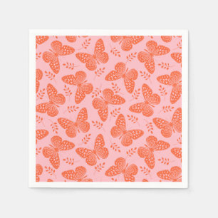 Orange butterfly pattern on pink background napkin