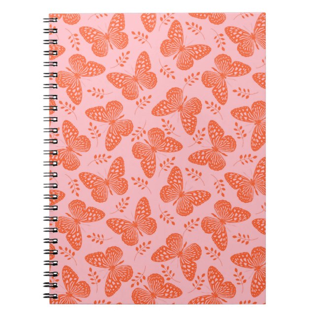 Orange butterfly pattern on pink background notebook (Front)