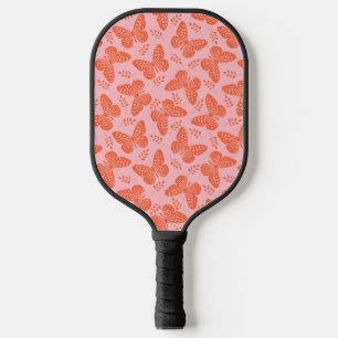Orange butterfly pattern on pink background pickleball paddle
