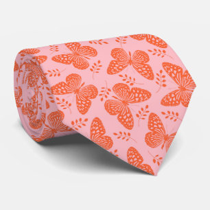 Orange butterfly pattern on pink background tie