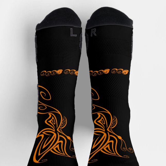 Orange Butterfly Printed Add Text Men Women Crew Socks (Top)