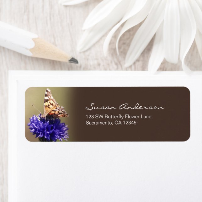 Orange Butterfly Purple Flower Return Address Label (Insitu)