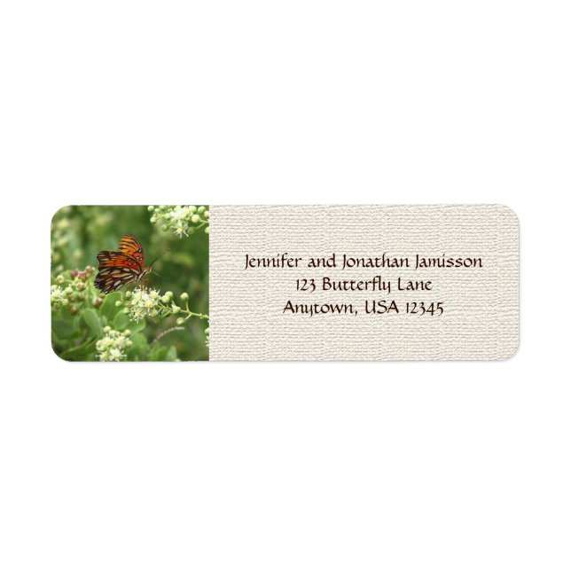 Orange Butterfly, Rustic Burlap Return Address Label (Front)