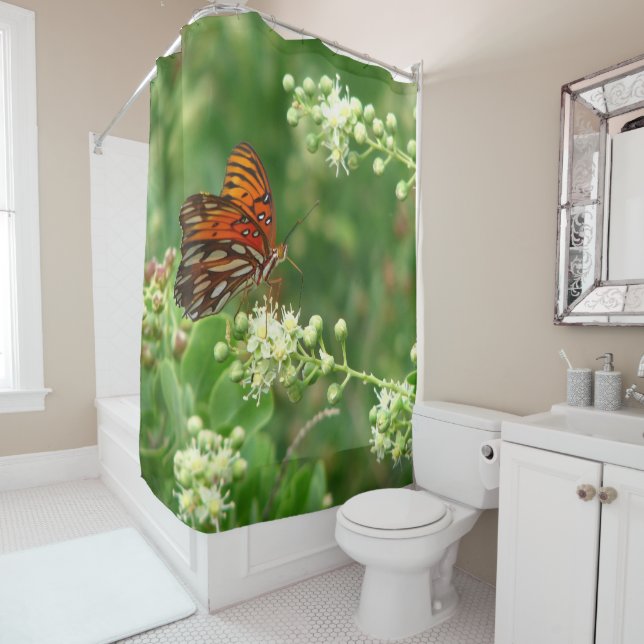 Orange Butterfly Shower Curtain (In Situ)