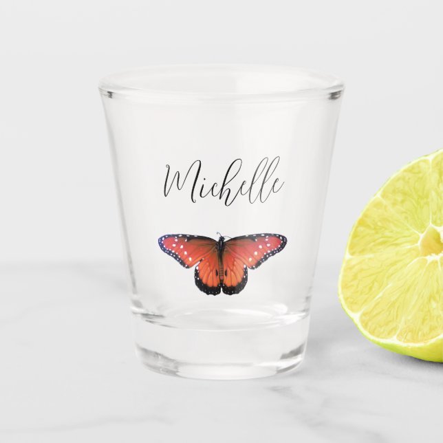 Orange Butterfly Swallowtail Elegant Shot Glass (Front)