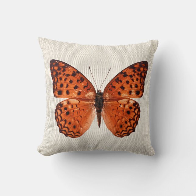 Orange Butterfly Warm Neutral Pastel Beige Cushion (Front)