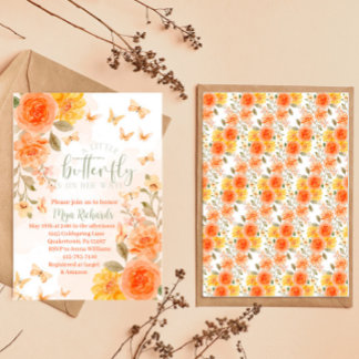Orange butterfly watercolor baby shower invitation