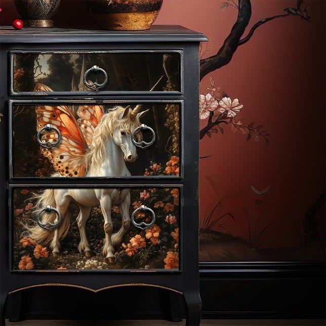 Orange Butterfly Winged Unicorn Decoupage  Tissue Paper (Creator Uploaded)