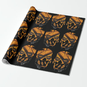 Orange Butterfly Wings Skulls Black Wrapping Paper
