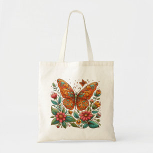 Orange butterfly with flowers tote bag