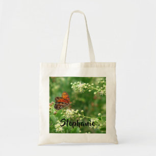 Orange Butterfly with Personalized Name Tote Bag