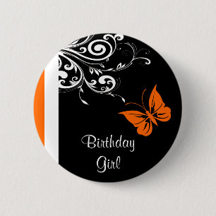 Orange Butterly Swirls 6 Cm Round Badge